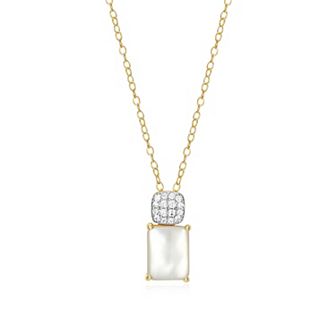 Classic Treasures 18k Gold Over Sterling Silver Birthstone & 1/10 Carat T.W. Lab-Created Diamond Emerald Cut Pendant Necklace
