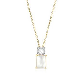 Classic Treasures 18k Gold Over Sterling Silver Birthstone & 1/10 Carat T.W. Lab-Created Diamond Emerald Cut Pendant Necklace