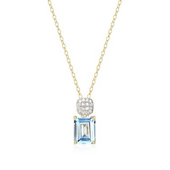 Classic Treasures 18k Gold Over Sterling Silver Birthstone & 1/10 Carat T.W. Lab-Created Diamond Emerald Cut Pendant Necklace
