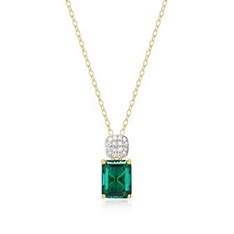 Classic Treasures 18k Gold Over Sterling Silver Birthstone & 1/10 Carat T.W. Lab-Created Diamond Emerald Cut Pendant Necklace