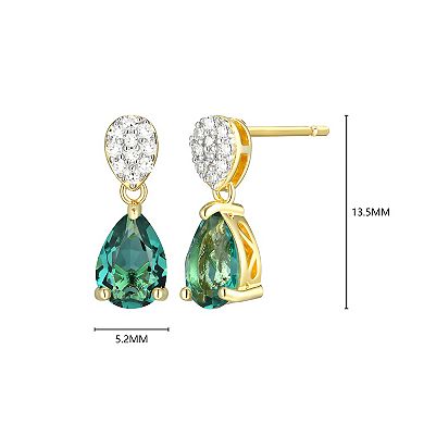 Classic Treasures 18k Gold Over Sterling Silver Birthstone & 1/10 Carat T.W. Lab-Created Diamond Teardrop Earrings
