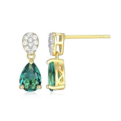 Classic Treasures 18k Gold Over Sterling Silver Birthstone & 1/10 Carat T.W. Lab-Created Diamond Teardrop Earrings