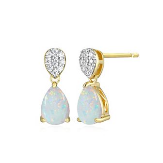 Classic Treasures 18k Gold Over Sterling Silver Birthstone & 1/10 Carat T.W. Lab-Created Diamond Teardrop Earrings