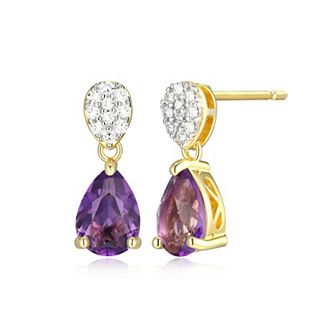 Classic Treasures 18k Gold Over Sterling Silver Birthstone & 1/10 Carat T.W. Lab-Created Diamond Teardrop Earrings