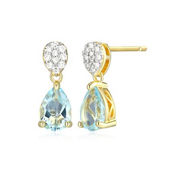Classic Treasures 18k Gold Over Sterling Silver Birthstone & 1/10 Carat T.W. Lab-Created Diamond Teardrop Earrings
