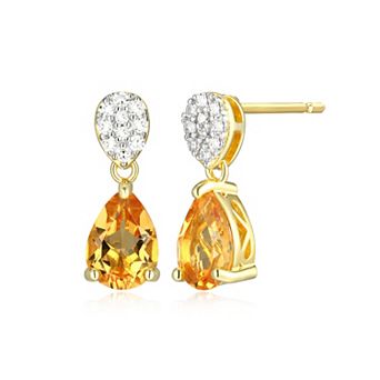 Classic Treasures 18k Gold Over Sterling Silver Birthstone & 1/10 Carat T.W. Lab-Created Diamond Teardrop Earrings