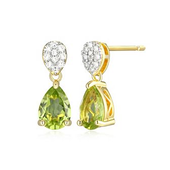 Classic Treasures 18k Gold Over Sterling Silver Birthstone & 1/10 Carat T.W. Lab-Created Diamond Teardrop Earrings