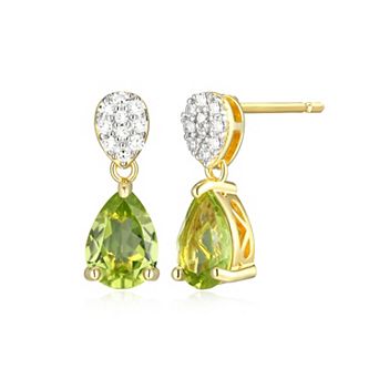Classic Treasures 18k Gold Over Sterling Silver Birthstone & 1/10 Carat T.W. Lab-Created Diamond Teardrop Earrings
