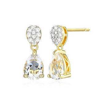 Classic Treasures 18k Gold Over Sterling Silver Birthstone & 1/10 Carat T.W. Lab-Created Diamond Teardrop Earrings