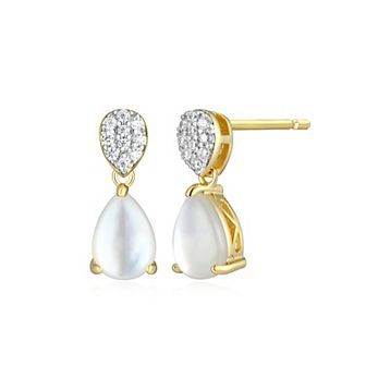Classic Treasures 18k Gold Over Sterling Silver Birthstone & 1/10 Carat T.W. Lab-Created Diamond Teardrop Earrings