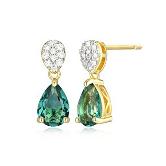 Classic Treasures 18k Gold Over Sterling Silver Birthstone & 1/10 Carat T.W. Lab-Created Diamond Teardrop Earrings