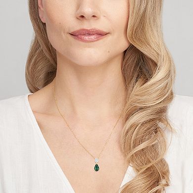 Classic Treasures 18k Gold Over Sterling Silver Birthstone & 1/10 Carat T.W. Lab-Created Diamond Teardrop Pendant Necklace