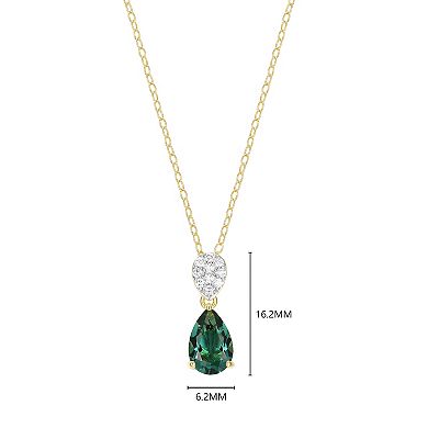 Classic Treasures 18k Gold Over Sterling Silver Birthstone & 1/10 Carat T.W. Lab-Created Diamond Teardrop Pendant Necklace