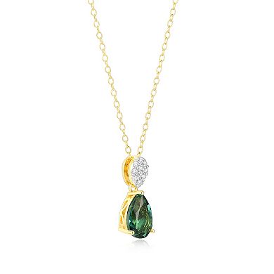 Classic Treasures 18k Gold Over Sterling Silver Birthstone & 1/10 Carat T.W. Lab-Created Diamond Teardrop Pendant Necklace