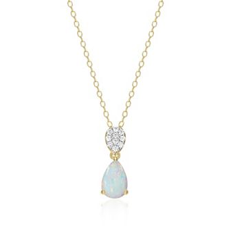 Classic Treasures 18k Gold Over Sterling Silver Birthstone & 1/10 Carat T.W. Lab-Created Diamond Teardrop Pendant Necklace