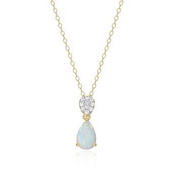 Classic Treasures 18k Gold Over Sterling Silver Birthstone & 1/10 Carat T.W. Lab-Created Diamond Teardrop Pendant Necklace