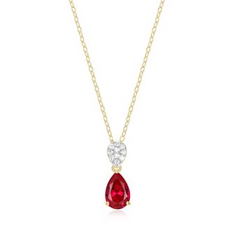 Classic Treasures 18k Gold Over Sterling Silver Birthstone & 1/10 Carat T.W. Lab-Created Diamond Teardrop Pendant Necklace