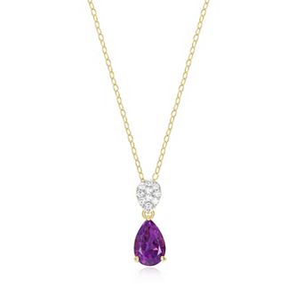 Classic Treasures 18k Gold Over Sterling Silver Birthstone & 1/10 Carat T.W. Lab-Created Diamond Teardrop Pendant Necklace
