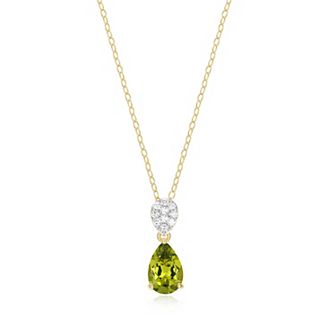 Classic Treasures 18k Gold Over Sterling Silver Birthstone & 1/10 Carat T.W. Lab-Created Diamond Teardrop Pendant Necklace