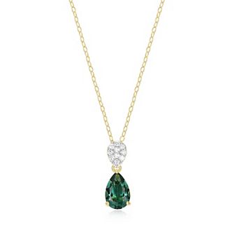 Classic Treasures 18k Gold Over Sterling Silver Birthstone & 1/10 Carat T.W. Lab-Created Diamond Teardrop Pendant Necklace