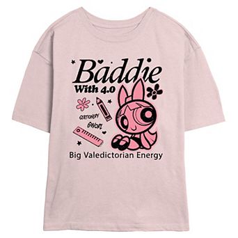 Juniors' The Powerpuff Girls Blossom Baddie With 4.0 Big Valedictorian Energy Skimmer Graphic Tee