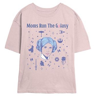 Women's Star Wars Princess Leia Moms Run The Galaxy Skimmer Graphic Tee
