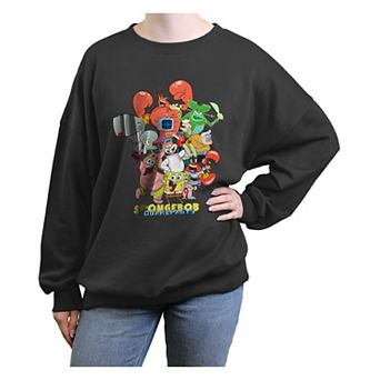 Juniors' Nickelodeon SpongeBob SquarePants Character Collage Oversized Graphic Pullover