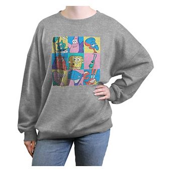 Juniors' Nickelodeon SpongeBob SquarePants Character Squares Oversized Graphic Pullover