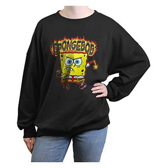 Juniors' Nickelodeon SpongeBob SquarePants On Fire Oversized Graphic Pullover