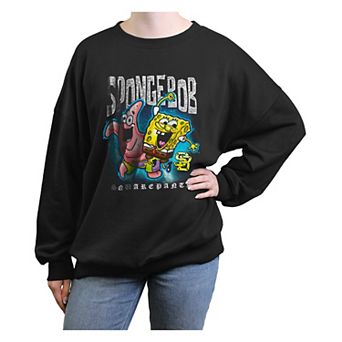 Juniors' Nickelodeon SpongeBob SquarePants And Patrick Bling Sponge Oversized Graphic Pullover