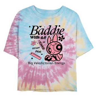 Juniors' The Powerpuff Girls Blossom Baddie With 4.0 Big Valedictorian Energy Cropped Graphic Tee