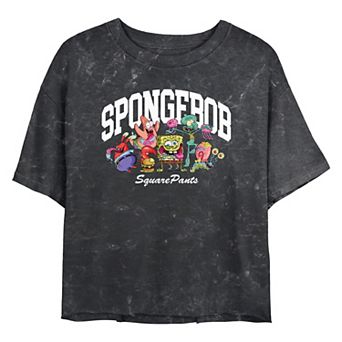 Juniors' Nickelodeon SpongeBob SquarePants Crazy Group Cropped Graphic Tee