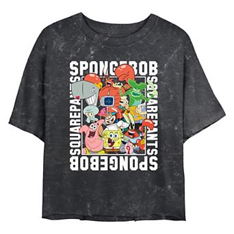 Juniors' Nickelodeon SpongeBob SquarePants Character Collage Cropped Graphic Tee