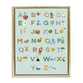 Stupell Home Decor Alphabet Chart on Mint Green Framed Canvas Wall Art