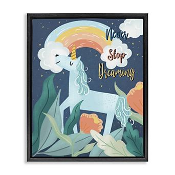 Stupell Home Decor Never Stop Dreaming Unicorn Framed Canvas Wall Art