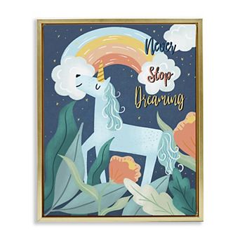 Stupell Home Decor Never Stop Dreaming Unicorn Framed Canvas Wall Art