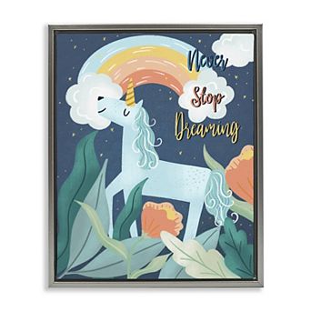 Stupell Home Decor Never Stop Dreaming Unicorn Framed Canvas Wall Art