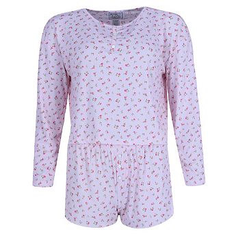 Mentally Exhausted Women's Floral Henley Long Sleeve and Shorts Set