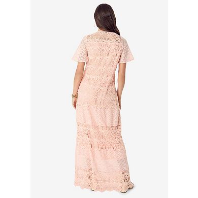 Roaman's Women's Plus Size Crochet Lace Maxi Dress