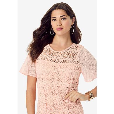Roaman's Women's Plus Size Crochet Lace Maxi Dress
