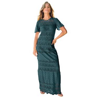 Roaman's Women's Plus Size Crochet Lace Maxi Dress
