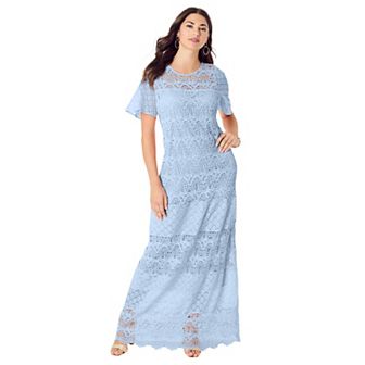 Roaman's Women's Plus Size Crochet Lace Maxi Dress