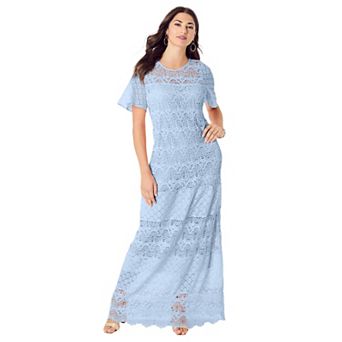 Roaman's Women's Plus Size Crochet Lace Maxi Dress