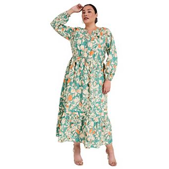 June + Vie Women's Plus Size Raglan Sleeve Maxi Dress