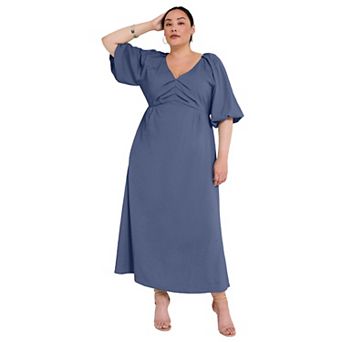 June + Vie Women's Plus Size -Sleeve Babydoll Maxi Dress