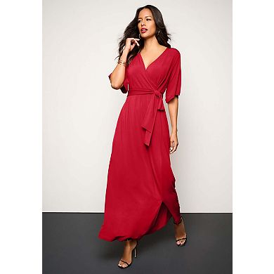 Roaman's Women's Plus Size Flutter Sleeve Wrap Maxi Dress