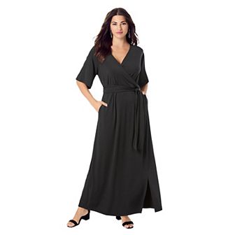 Roaman's Women's Plus Size Plus Size Flutter Sleeve Wrap Maxi Dress