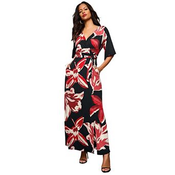 Roaman's Women's Plus Size Flutter Sleeve Wrap Maxi Dress