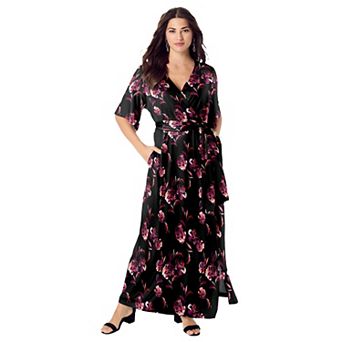 Roaman's Women's Plus Size Plus Size Flutter Sleeve Wrap Maxi Dress