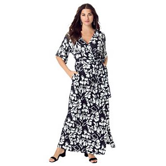 Roaman's Women's Plus Size Flutter Sleeve Wrap Maxi Dress